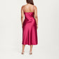 Satin Slip Midi Dress with Draped Neckline Adjustable Straps and Soft Body-Skimming Flowing Silhouette