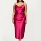 Satin Slip Midi Dress with Draped Neckline Adjustable Straps and Soft Body-Skimming Flowing Silhouette