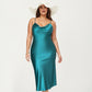 Satin Slip Midi Dress with Draped Neckline Adjustable Straps and Soft Body-Skimming Flowing Silhouette