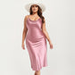 Satin Slip Midi Dress with Draped Neckline Adjustable Straps and Soft Body-Skimming Flowing Silhouette