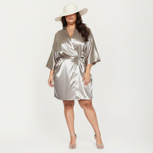 2-Piece Satin Slip Dress and Robe Set with Lace Trim Details and Elegant Flowing Layered Silhouette