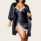 2-Piece Satin Slip Dress and Robe Set with Lace Trim Details and Elegant Flowing Layered Silhouette