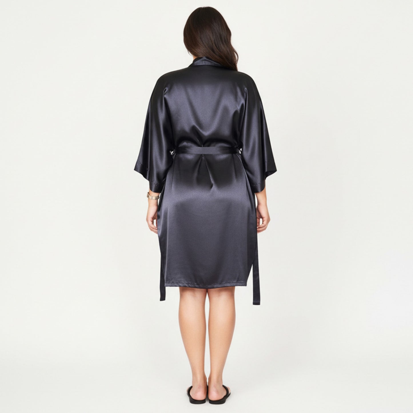 2-Piece Satin Slip Dress and Robe Set with Lace Trim Details and Elegant Flowing Layered Silhouette