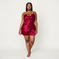 2-Piece Satin Cami and Shorts Set with Draped Neckline Silky Fabric and Lightweight Relaxed Fit