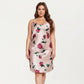 Satin Slip Dress with Floral Rose Pattern Draped Neckline Sheen Fabric and Soft Body-Skimming Silhouette