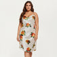 Satin Slip Dress with Floral Rose Pattern Draped Neckline Sheen Fabric and Soft Body-Skimming Silhouette