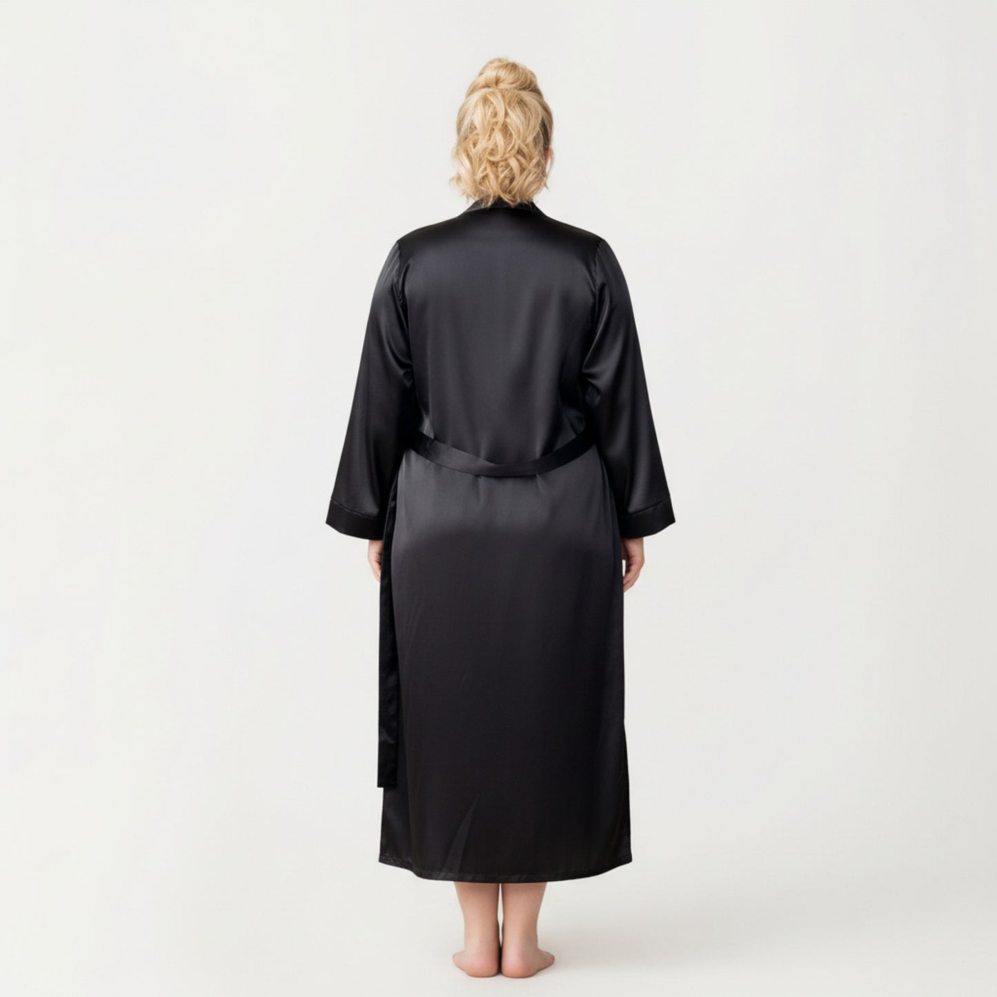 Satin Slip Dress and Long Robe Set with Draped Neckline and Elegant Flowing Open Front Layered Design