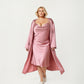Satin Slip Dress and Long Robe Set with Draped Neckline and Elegant Flowing Open Front Layered Design