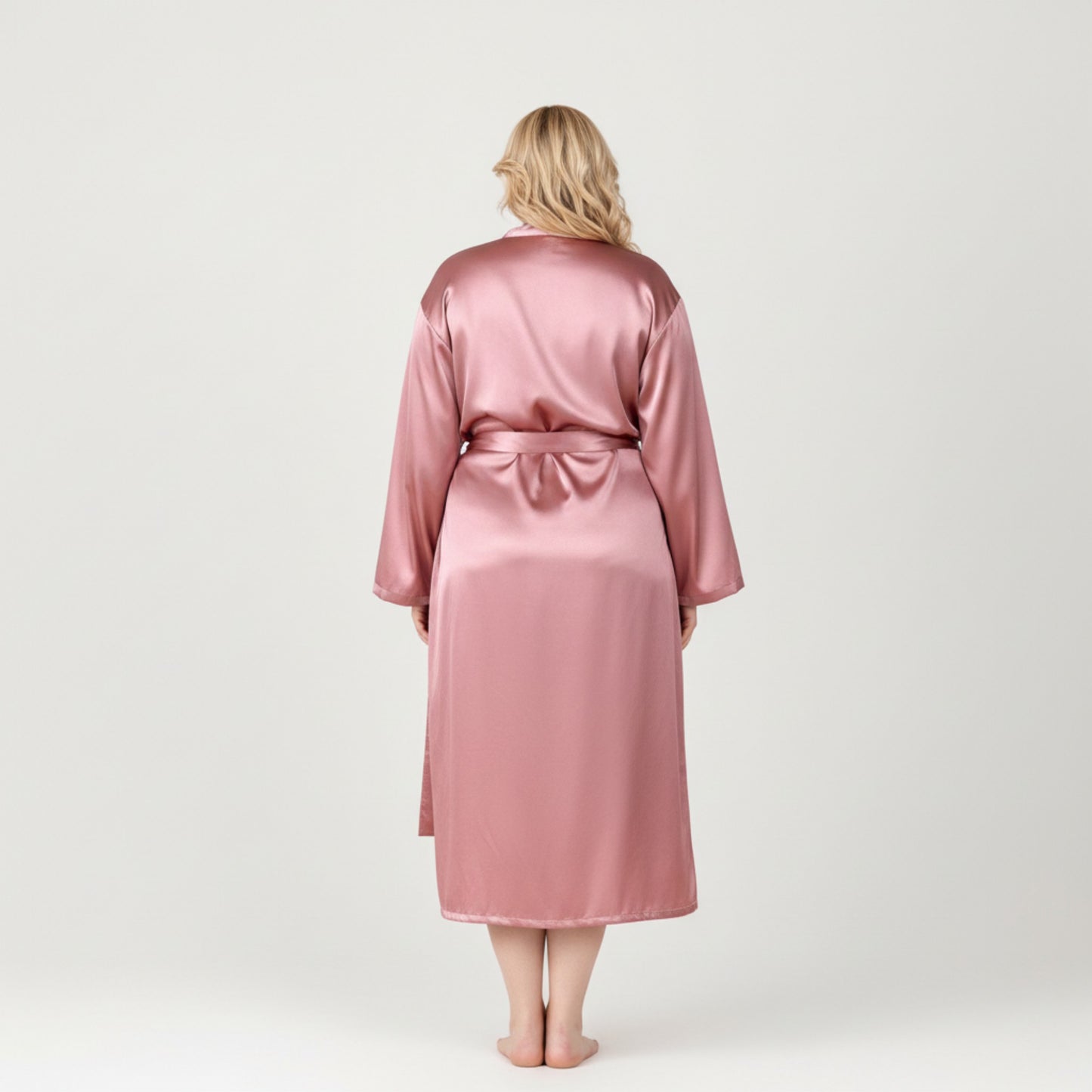 Satin Slip Dress and Long Robe Set with Draped Neckline and Elegant Flowing Open Front Layered Design