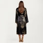 Satin Slip Dress and Long Robe Set with Floral Pattern Draped Neckline and Elegant Flowing Layered Design