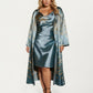 Satin Slip Dress and Long Robe Set with Floral Pattern Draped Neckline and Elegant Flowing Layered Design