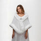 Faux Fur Trim Wrap Shawl with Plush Textured Finish Sparkling Brooch Closure and Draped Silhouette 19in
