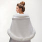 Faux Fur Trim Wrap Shawl with Plush Textured Finish Sparkling Brooch Closure and Draped Silhouette 19in