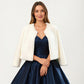 Soft Plush Cropped Jacket with Pearl Trim Open Front Long Sleeves and Elegant Textured Finish 23.5in