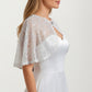 Floral Capelet with Scalloped Edges Sheer Draped Overlay and Sparkling Clasp Detail for Light Coverage 8.5x13in