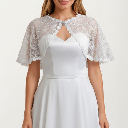 Floral Capelet with Scalloped Edges Sheer Draped Overlay and Sparkling Clasp Detail for Light Coverage 8.5x13in