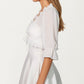 Sheer Ruffle Trim Bolero Top with Puff Sleeves Soft Layered Front Tie Detail and Elegant Overlay 8.5x13in