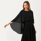 Flowing Chiffon Capelet Top with Layered Draped Sleeves Soft Sheer Overlay and Elegant Silhouette 19in