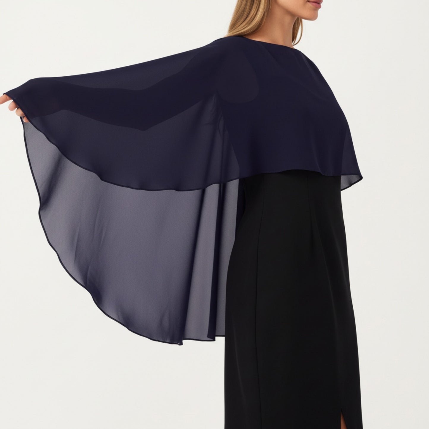 Flowing Chiffon Capelet Top with Layered Draped Sleeves Soft Sheer Overlay and Elegant Silhouette 19in