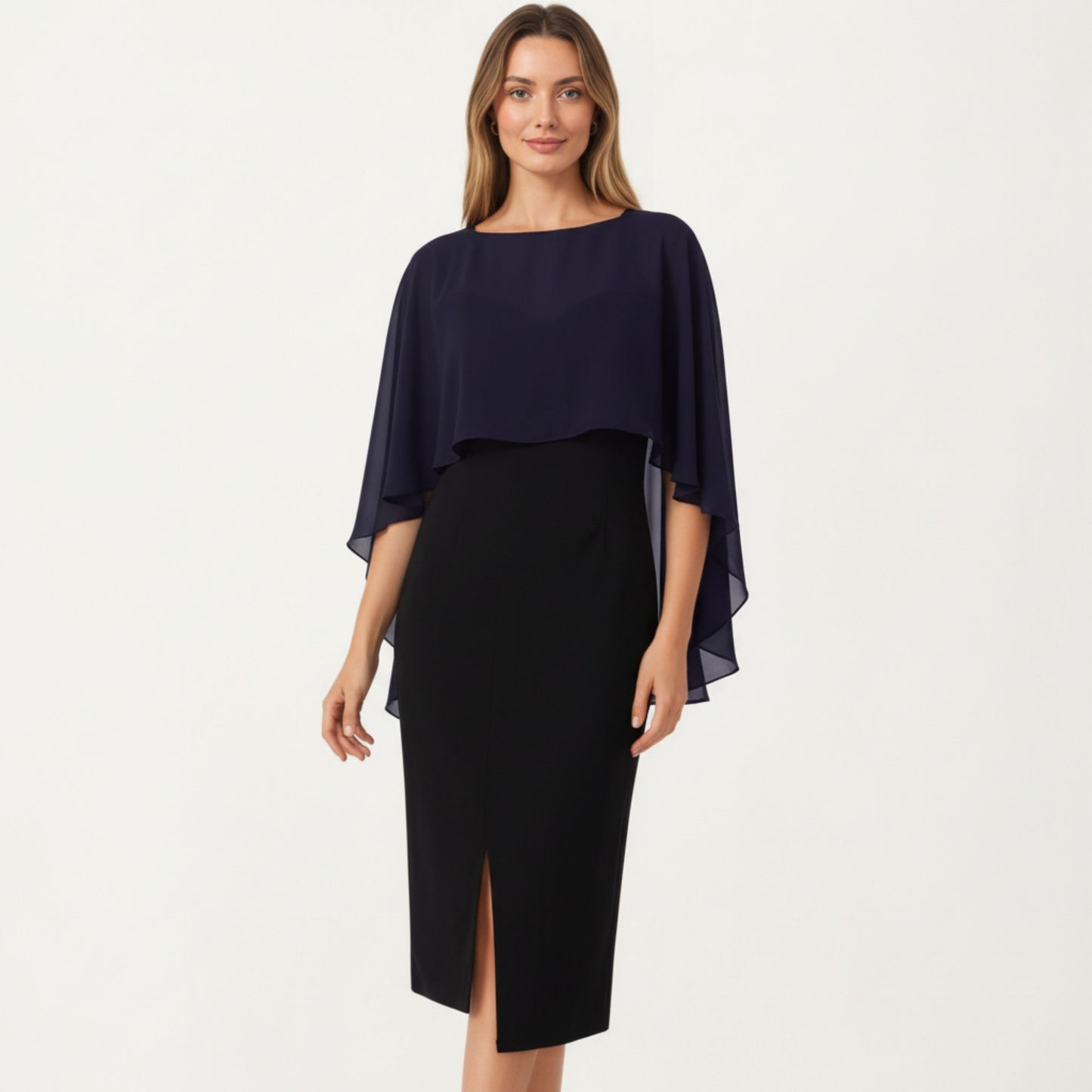 Flowing Chiffon Capelet Top with Layered Draped Sleeves Soft Sheer Overlay and Elegant Silhouette 19in