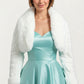 Plush Faux Fur Bolero Jacket with Soft Wide Collar Quilted Texture Sleeves and Luxe Trim Details 19in