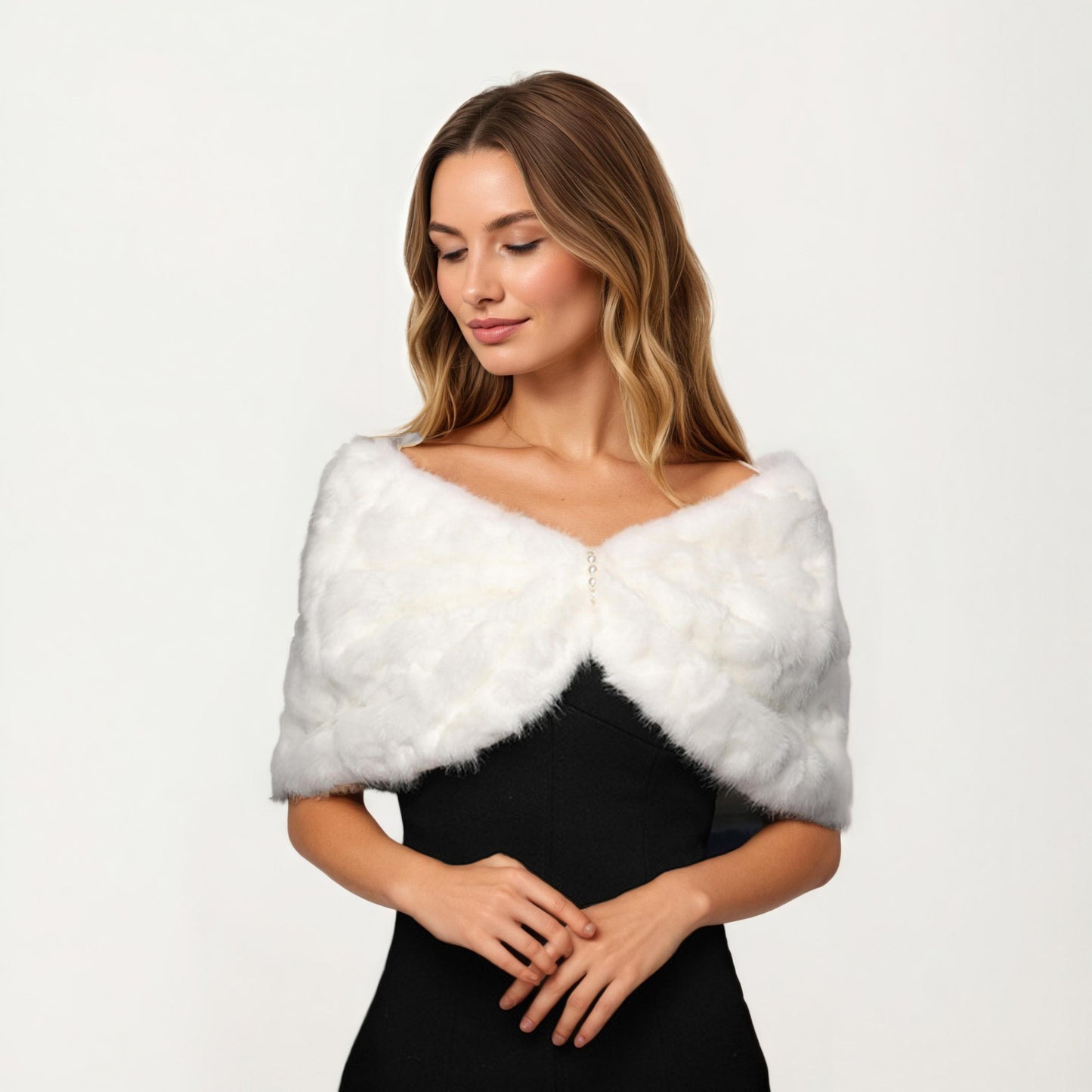Soft Plush Faux Fur Wrap with Elegant Drape Delicate Front Detail and Smooth Luxe Texture 19in