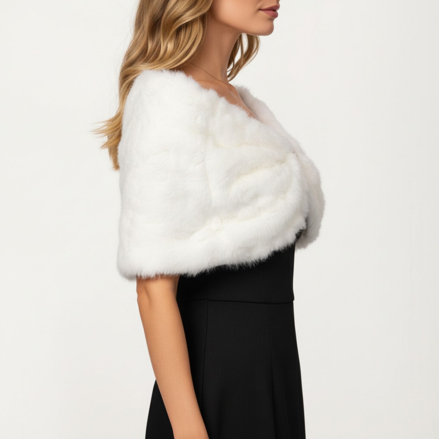 Soft Plush Faux Fur Wrap with Elegant Drape Delicate Front Detail and Smooth Luxe Texture 19in