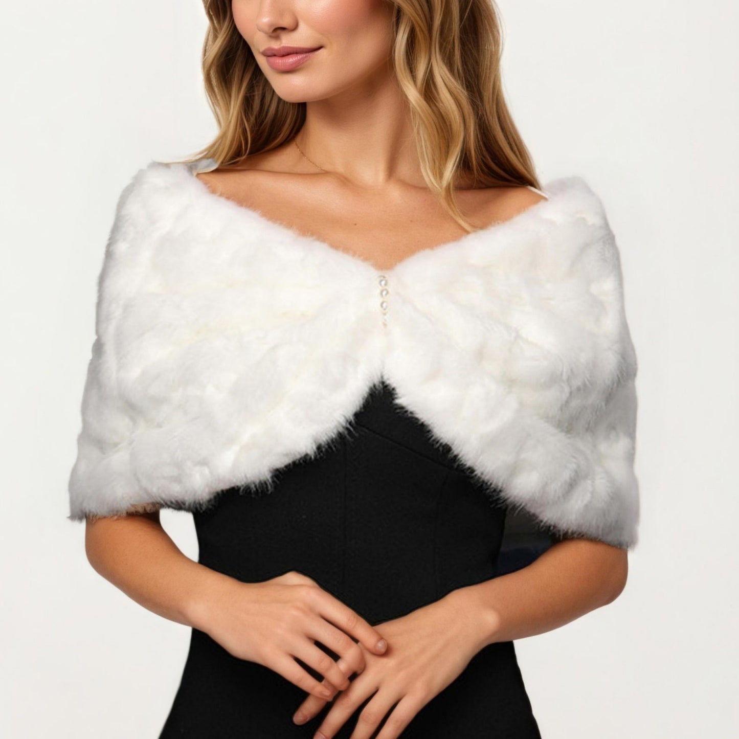 Soft Plush Faux Fur Wrap with Elegant Drape Delicate Front Detail and Smooth Luxe Texture 19in