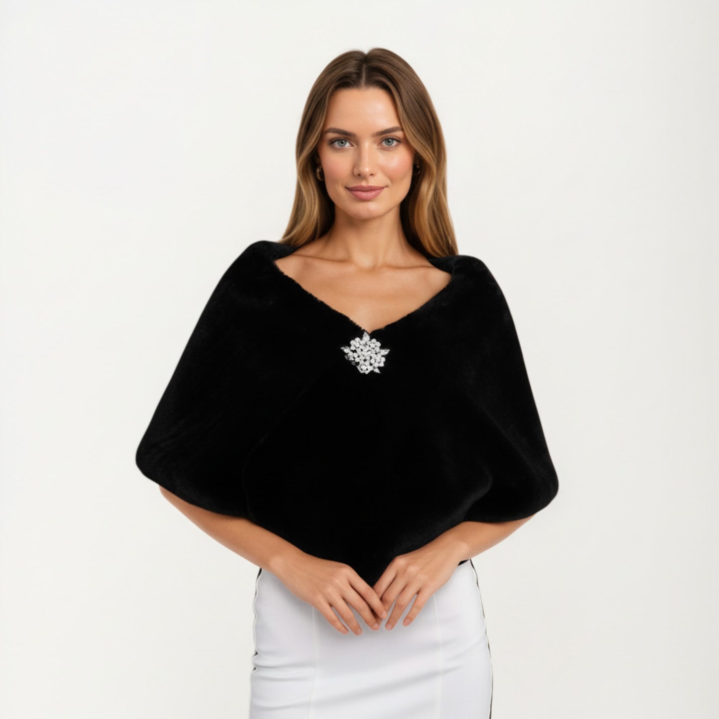 Faux Fur Shawl Wrap with Soft Plush Texture, Elegant Draped Silhouette 19in