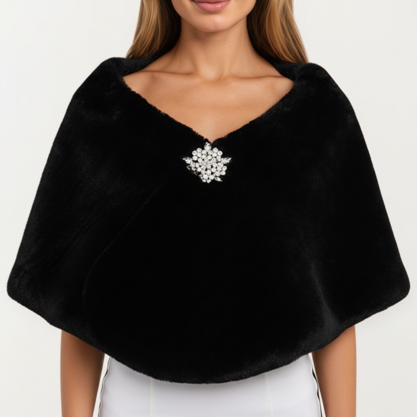 Faux Fur Shawl Wrap with Soft Plush Texture, Elegant Draped Silhouette 19in