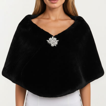 Faux Fur Shawl Wrap with Soft Plush Texture, Elegant Draped Silhouette 19in