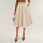 Midi A-Line Skirt with Structured High Waist, Soft Flowing Panels, and Button-Tab Pocket Accents for Shape