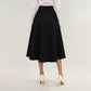 Midi A-Line Skirt with Structured High Waist, Soft Flowing Panels, and Button-Tab Pocket Accents for Shape