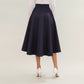 Midi A-Line Skirt with Structured High Waist, Soft Flowing Panels, and Button-Tab Pocket Accents for Shape