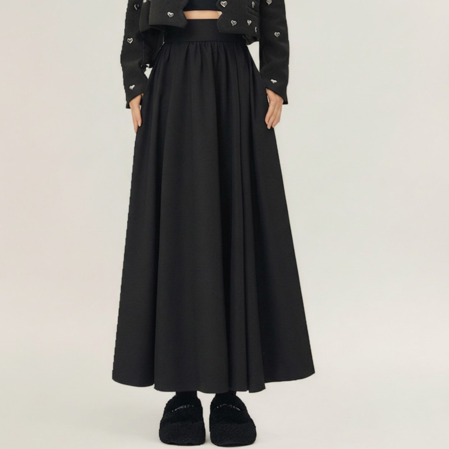 Full Maxi Skirt with Wide Smooth Waistband and Flowing Voluminous Silhouette for Soft Elegant Movement