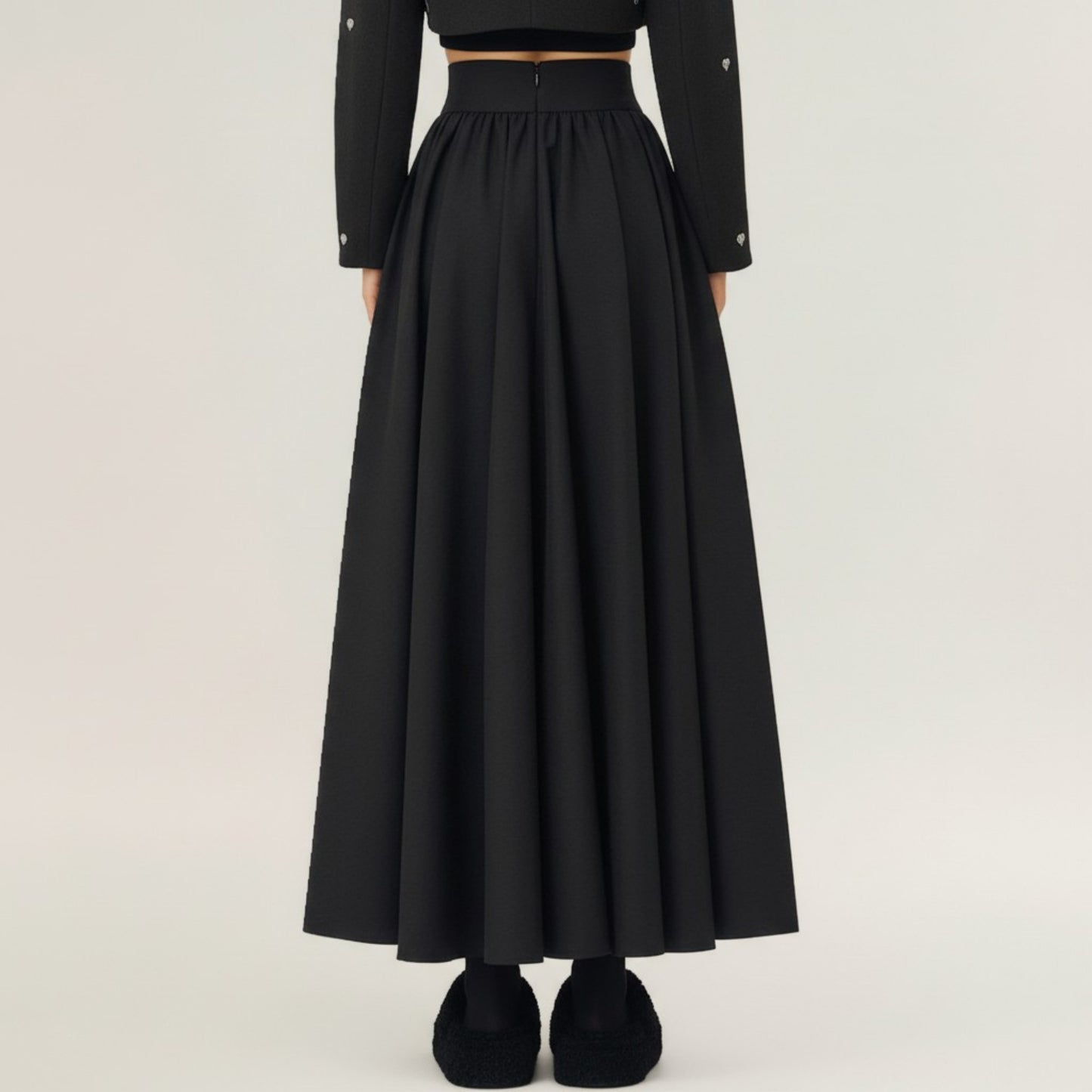 Full Maxi Skirt with Wide Smooth Waistband and Flowing Voluminous Silhouette for Soft Elegant Movement