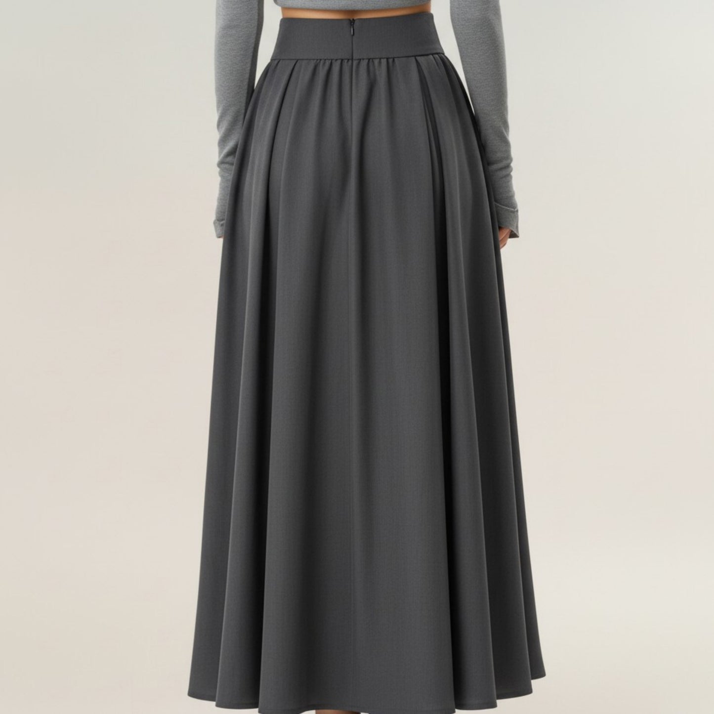 Full Maxi Skirt with Wide Smooth Waistband and Flowing Voluminous Silhouette for Soft Elegant Movement