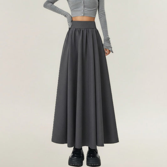Full Maxi Skirt with Wide Smooth Waistband and Flowing Voluminous Silhouette for Soft Elegant Movement