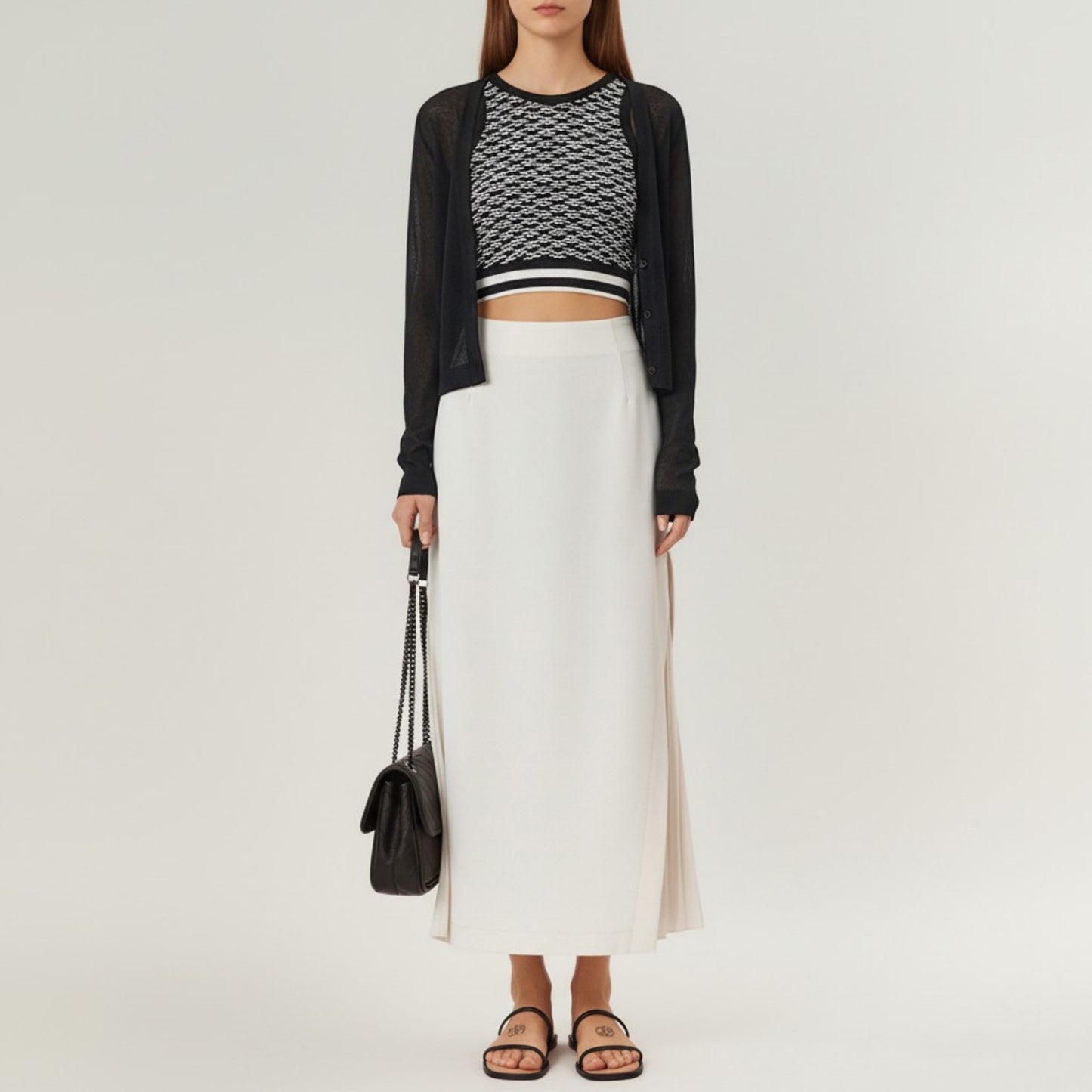 Maxi Skirt with Sleek Straight Silhouette and Soft Pleated Side Panel Detail for Elegant Flowing Movement