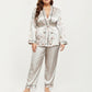 PLus Size Satin Pajama Set with Wrap Front Tie Waist Top and Straight Leg Pants