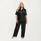 PLus Size Satin Pajama Set with Short Sleeve Button Front Top and Relaxed Straight Leg Pants