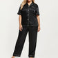 PLus Size Satin Pajama Set with Short Sleeve Button Front Top and Relaxed Straight Leg Pants