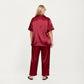 PLus Size Satin Pajama Set with Short Sleeve Button Front Top and Relaxed Straight Leg Pants
