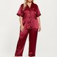 PLus Size Satin Pajama Set with Short Sleeve Button Front Top and Relaxed Straight Leg Pants