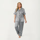 PLus Size Satin Pajama Set with Short Sleeve Button Front Top and Relaxed Straight Leg Pants