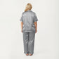 PLus Size Satin Pajama Set with Short Sleeve Button Front Top and Relaxed Straight Leg Pants