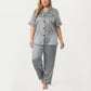 PLus Size Satin Pajama Set with Short Sleeve Button Front Top and Relaxed Straight Leg Pants