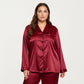 PLus Size Satin Pajama Set with Long Sleeve Button Front Top and Relaxed Straight Leg Pants