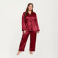 PLus Size Satin Pajama Set with Long Sleeve Button Front Top and Relaxed Straight Leg Pants