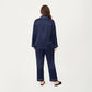 PLus Size Satin Pajama Set with Long Sleeve Button Front Top and Relaxed Straight Leg Pants